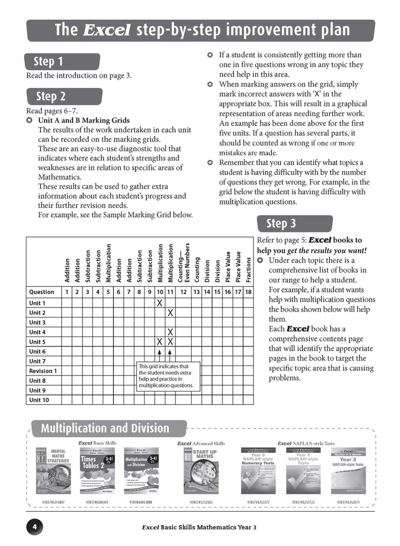 Sample inside page preview from the Excel Basic Skills Mathematics Year 3 workbook as shown in the publisher gallery