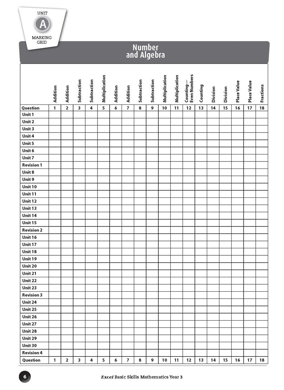 Sample inside page preview from the Excel Basic Skills Mathematics Year 3 workbook as shown in the publisher gallery