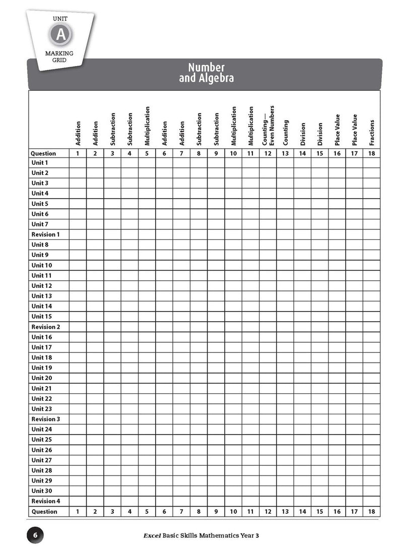 Sample inside page preview from the Excel Basic Skills Mathematics Year 3 workbook as shown in the publisher gallery