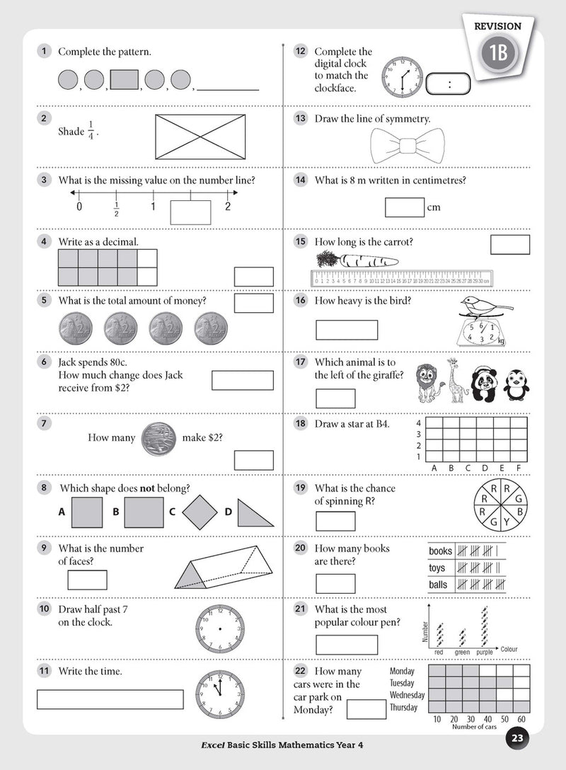 Sample inside page preview from the Excel Basic Skills Mathematics Year 4 workbook as shown in the publisher gallery