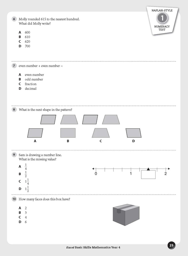 Sample inside page preview from the Excel Basic Skills Mathematics Year 4 workbook as shown in the publisher gallery