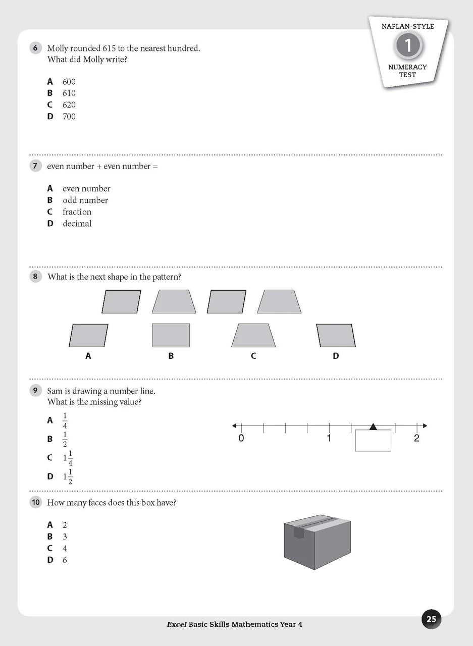 Sample inside page preview from the Excel Basic Skills Mathematics Year 4 workbook as shown in the publisher gallery