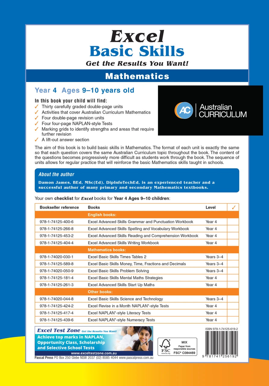Sample inside page preview from the Excel Basic Skills Mathematics Year 4 workbook as shown in the publisher gallery