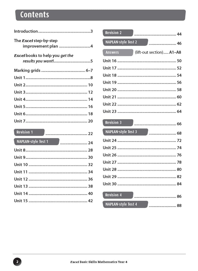 Sample inside page preview from the Excel Basic Skills Mathematics Year 4 workbook as shown in the publisher gallery