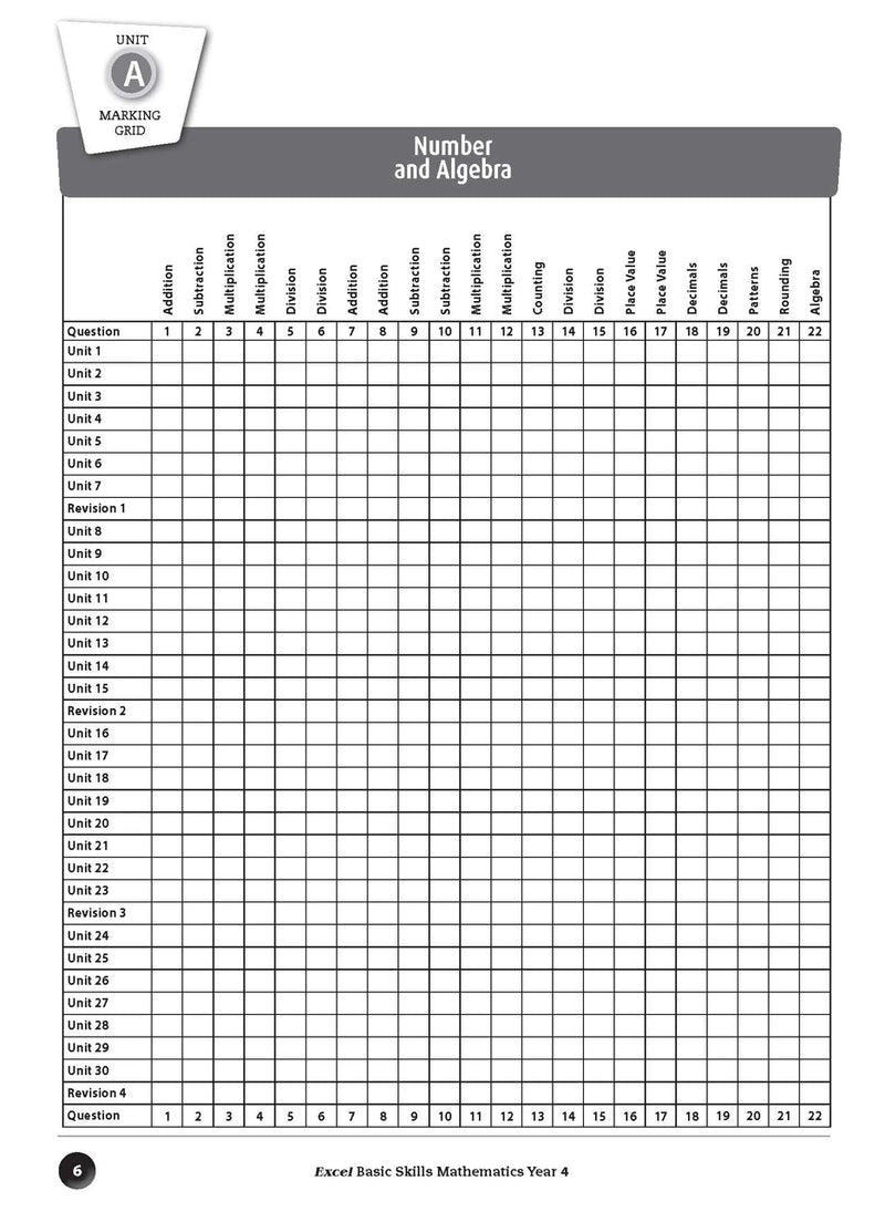 Sample inside page preview from the Excel Basic Skills Mathematics Year 4 workbook as shown in the publisher gallery