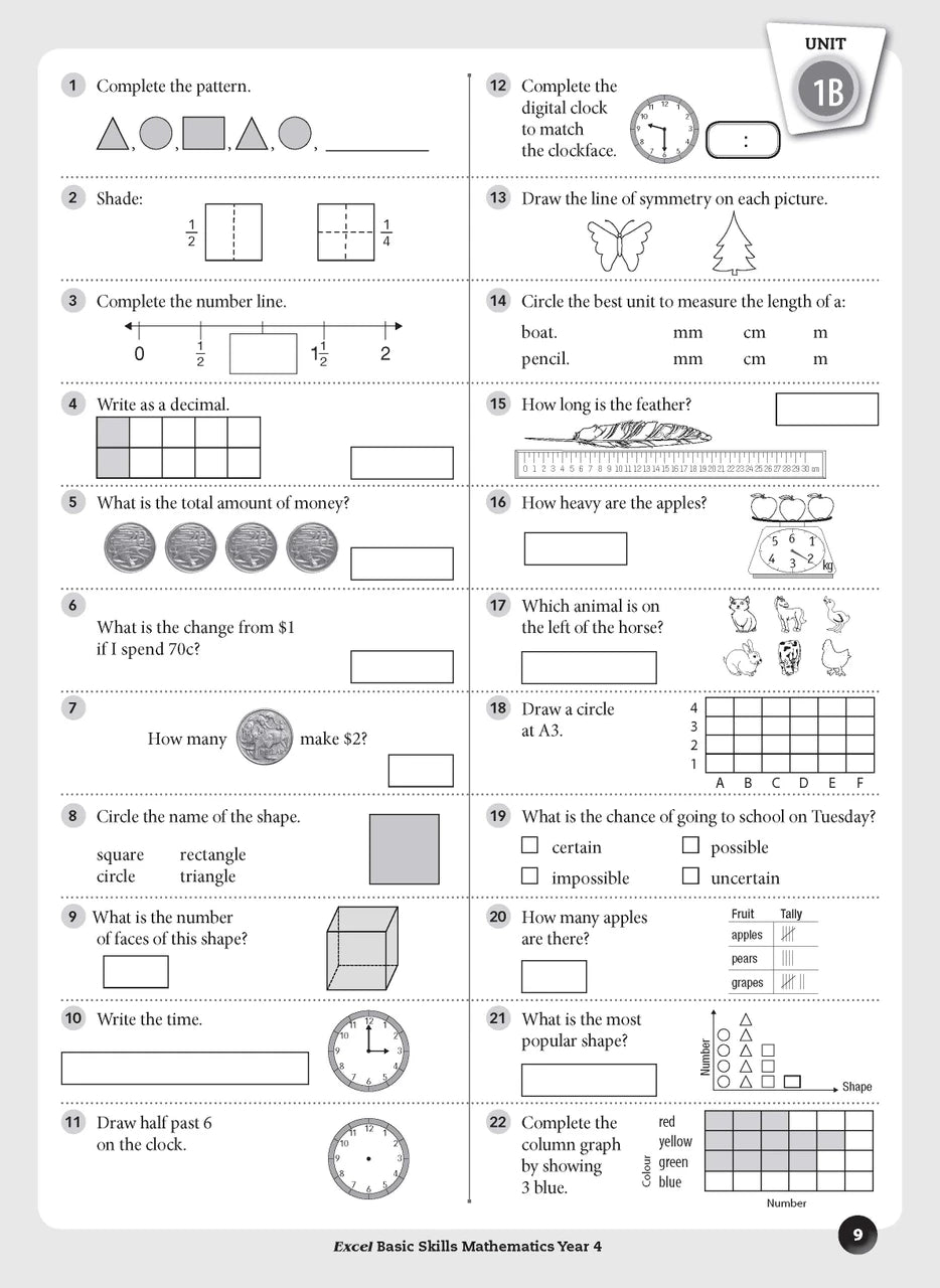Sample inside page preview from the Excel Basic Skills Mathematics Year 4 workbook as shown in the publisher gallery