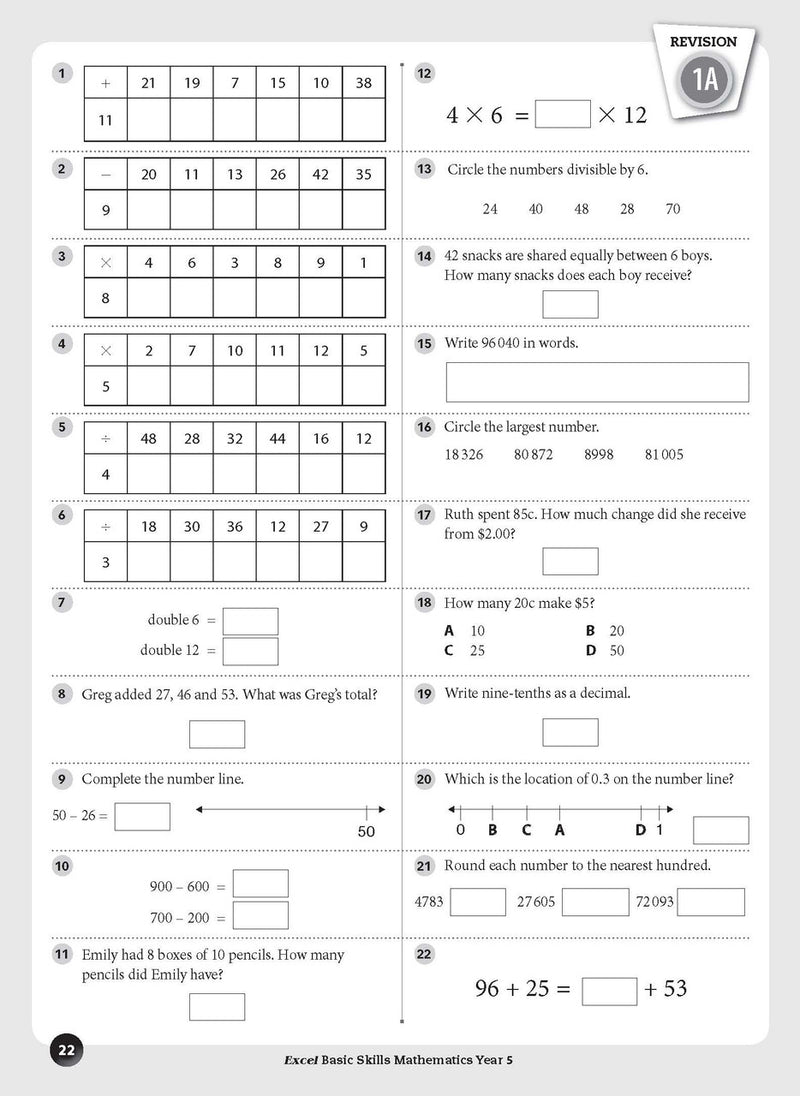 Sample inside page preview from the Excel Basic Skills Mathematics Year 5 workbook as shown in the publisher gallery