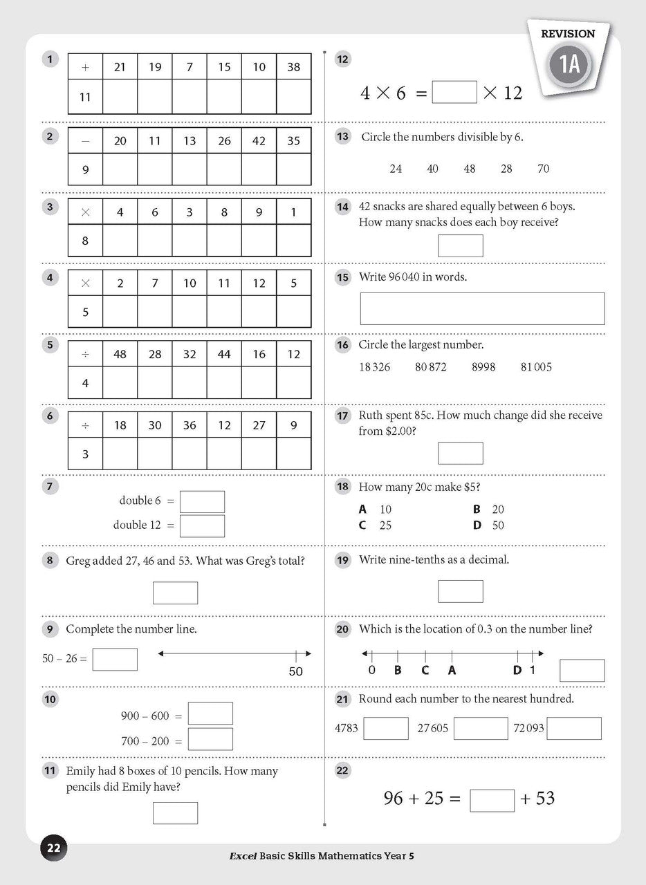 Sample inside page preview from the Excel Basic Skills Mathematics Year 5 workbook as shown in the publisher gallery
