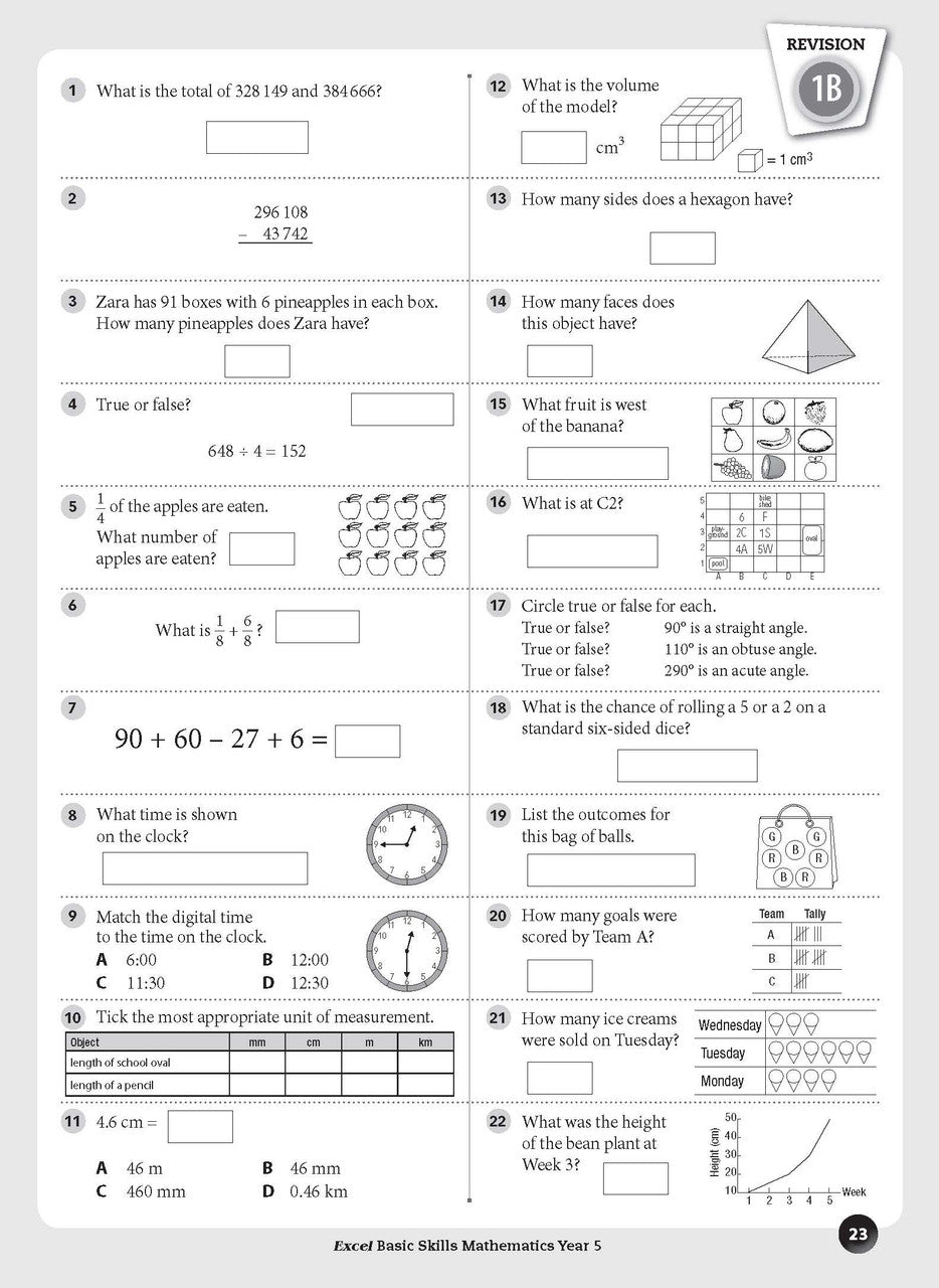 Sample inside page preview from the Excel Basic Skills Mathematics Year 5 workbook as shown in the publisher gallery