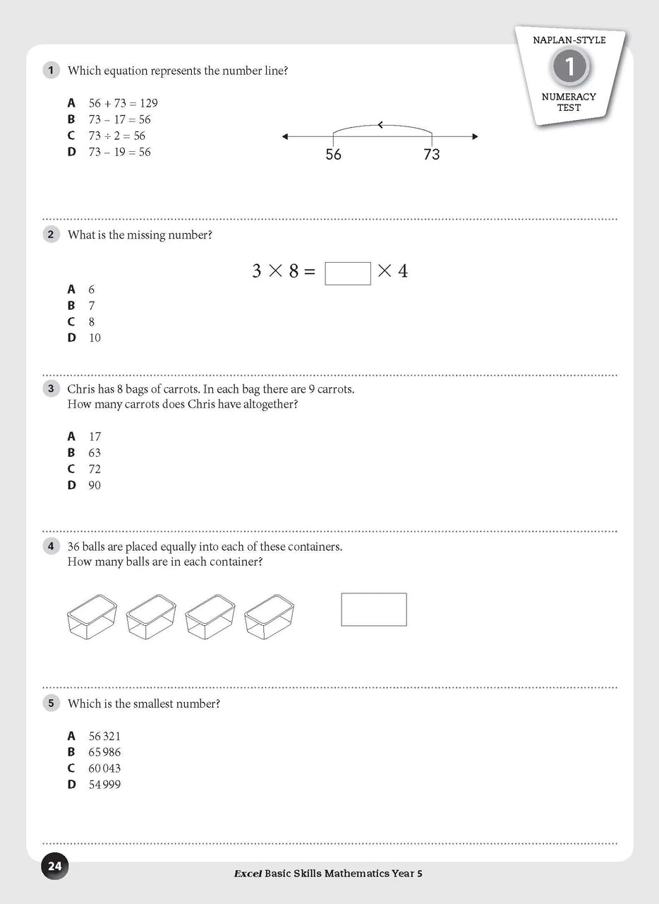 Sample inside page preview from the Excel Basic Skills Mathematics Year 5 workbook as shown in the publisher gallery