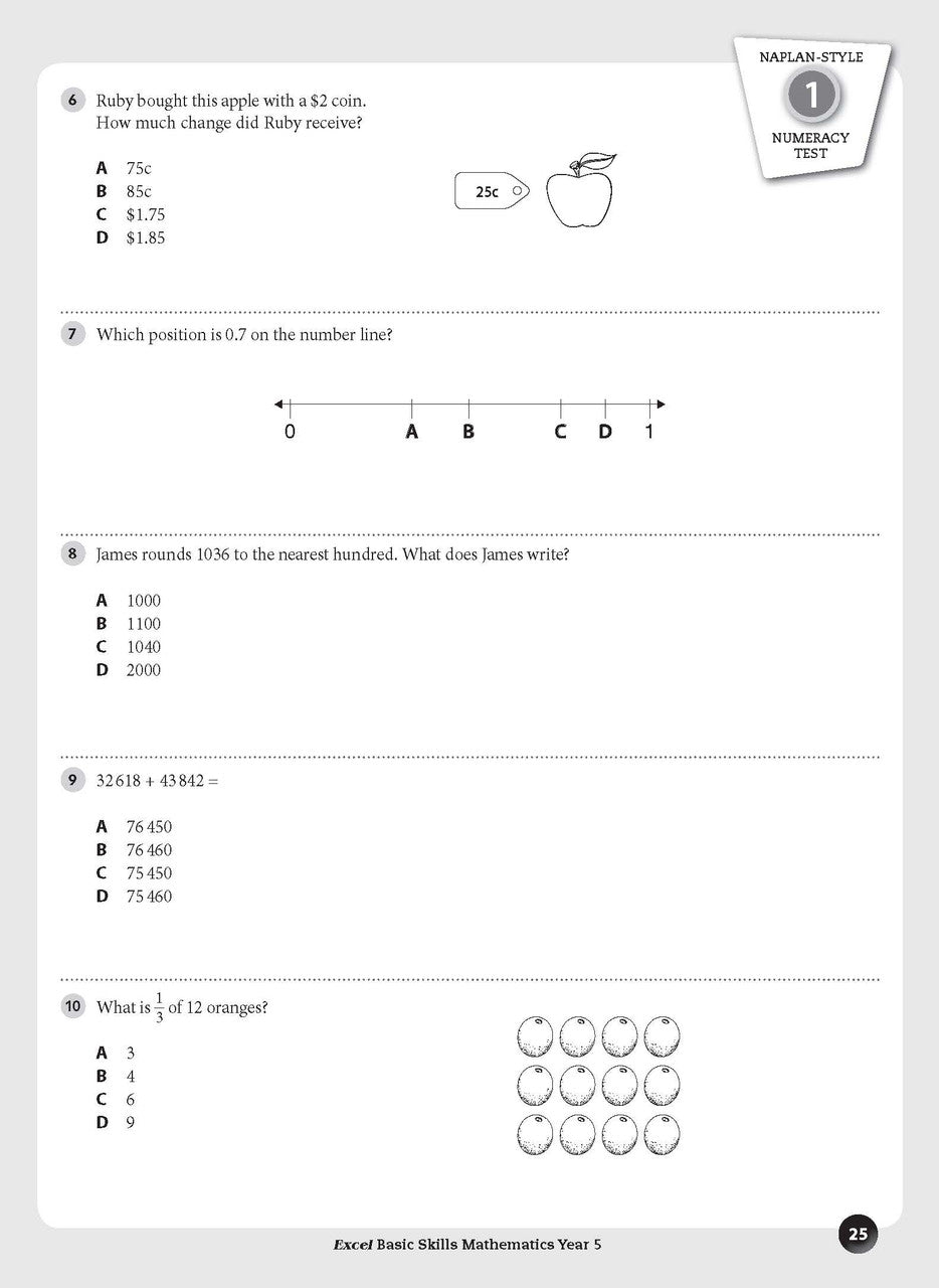 Sample inside page preview from the Excel Basic Skills Mathematics Year 5 workbook as shown in the publisher gallery