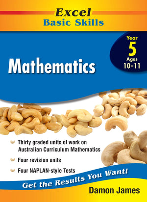 Front cover of the Excel Basic Skills Mathematics Year 5 workbook by Pascal Press, the main image in the publisher gallery