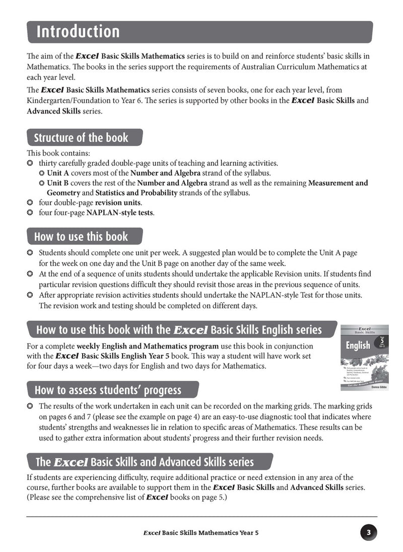Sample inside page preview from the Excel Basic Skills Mathematics Year 5 workbook as shown in the publisher gallery