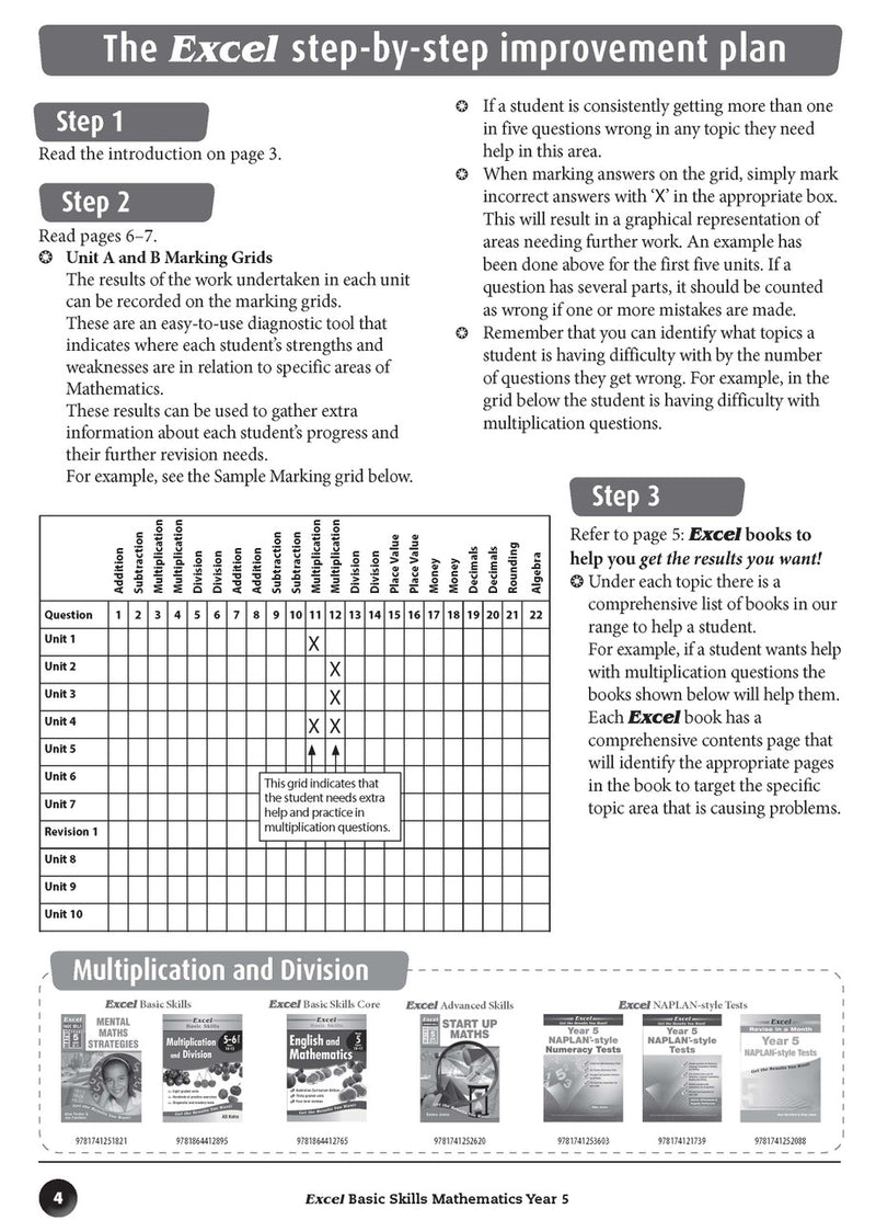Sample inside page preview from the Excel Basic Skills Mathematics Year 5 workbook as shown in the publisher gallery