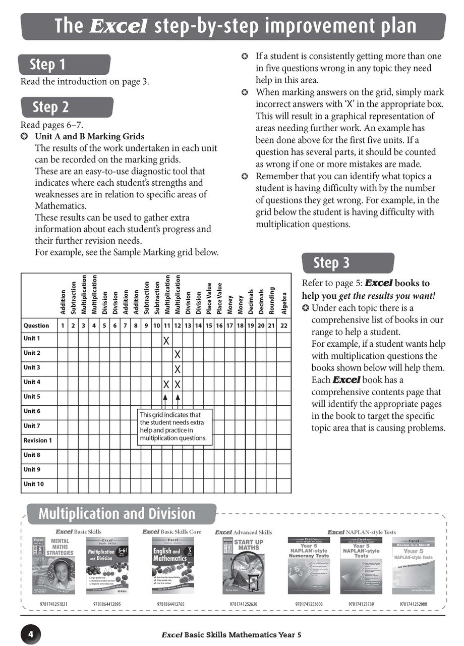 Sample inside page preview from the Excel Basic Skills Mathematics Year 5 workbook as shown in the publisher gallery
