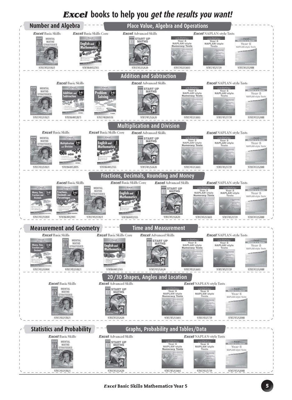 Sample inside page preview from the Excel Basic Skills Mathematics Year 5 workbook as shown in the publisher gallery