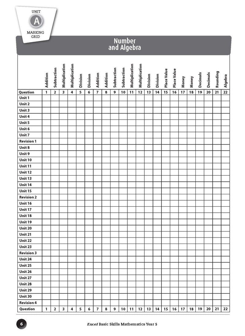 Sample inside page preview from the Excel Basic Skills Mathematics Year 5 workbook as shown in the publisher gallery