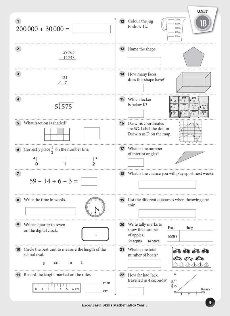 Sample inside page preview from the Excel Basic Skills Mathematics Year 5 workbook as shown in the publisher gallery
