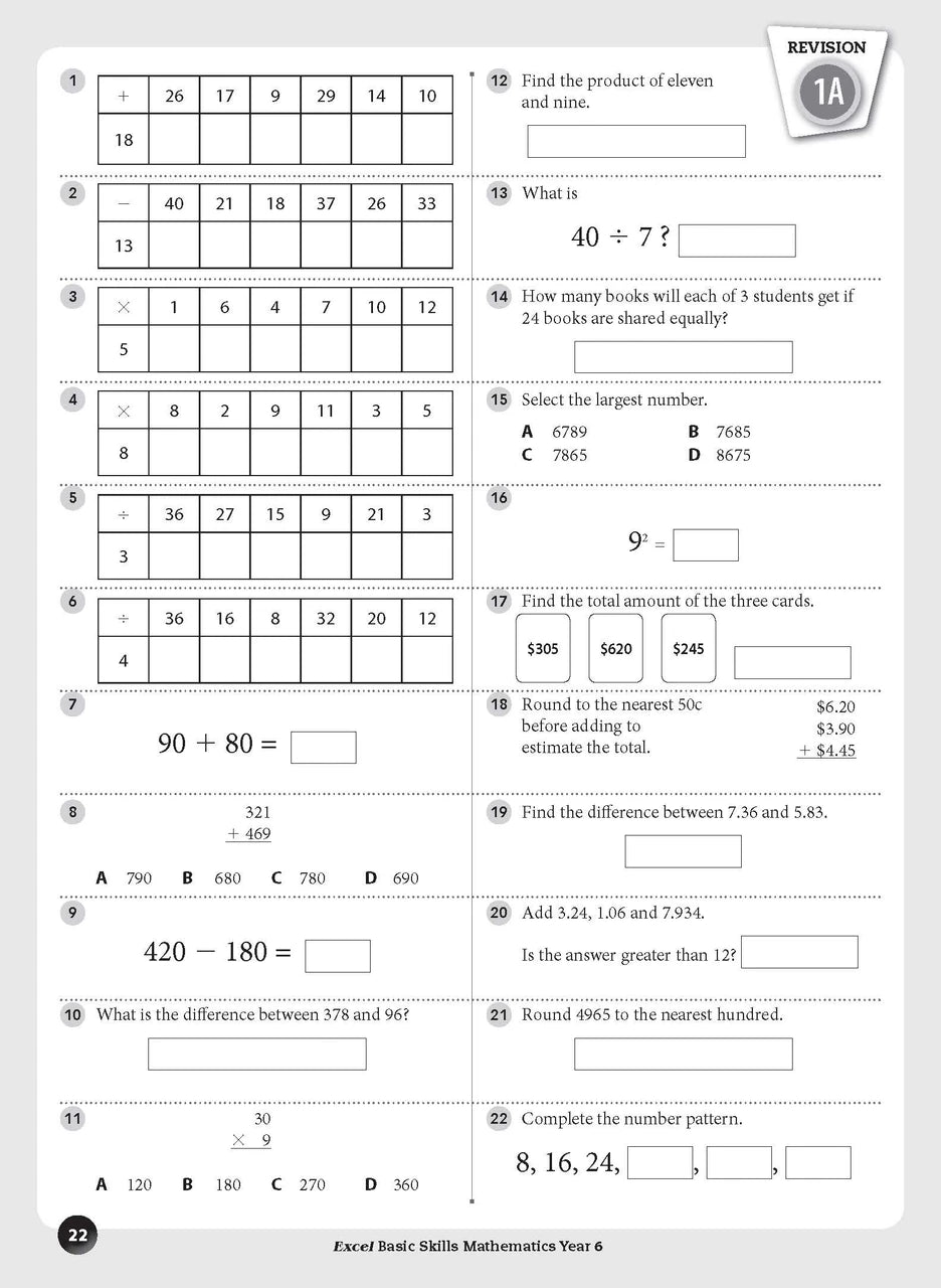 Sample inside page preview from the Excel Basic Skills Mathematics Year 6 workbook as shown in the publisher gallery