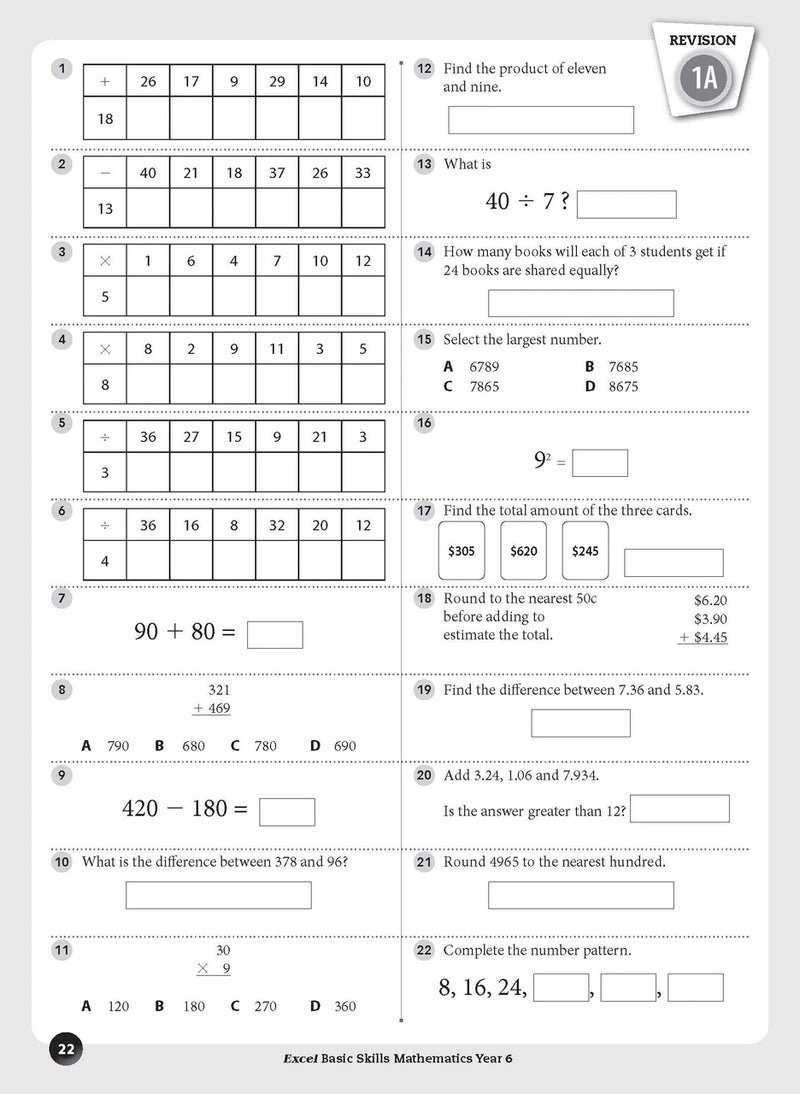 Sample inside page preview from the Excel Basic Skills Mathematics Year 6 workbook as shown in the publisher gallery