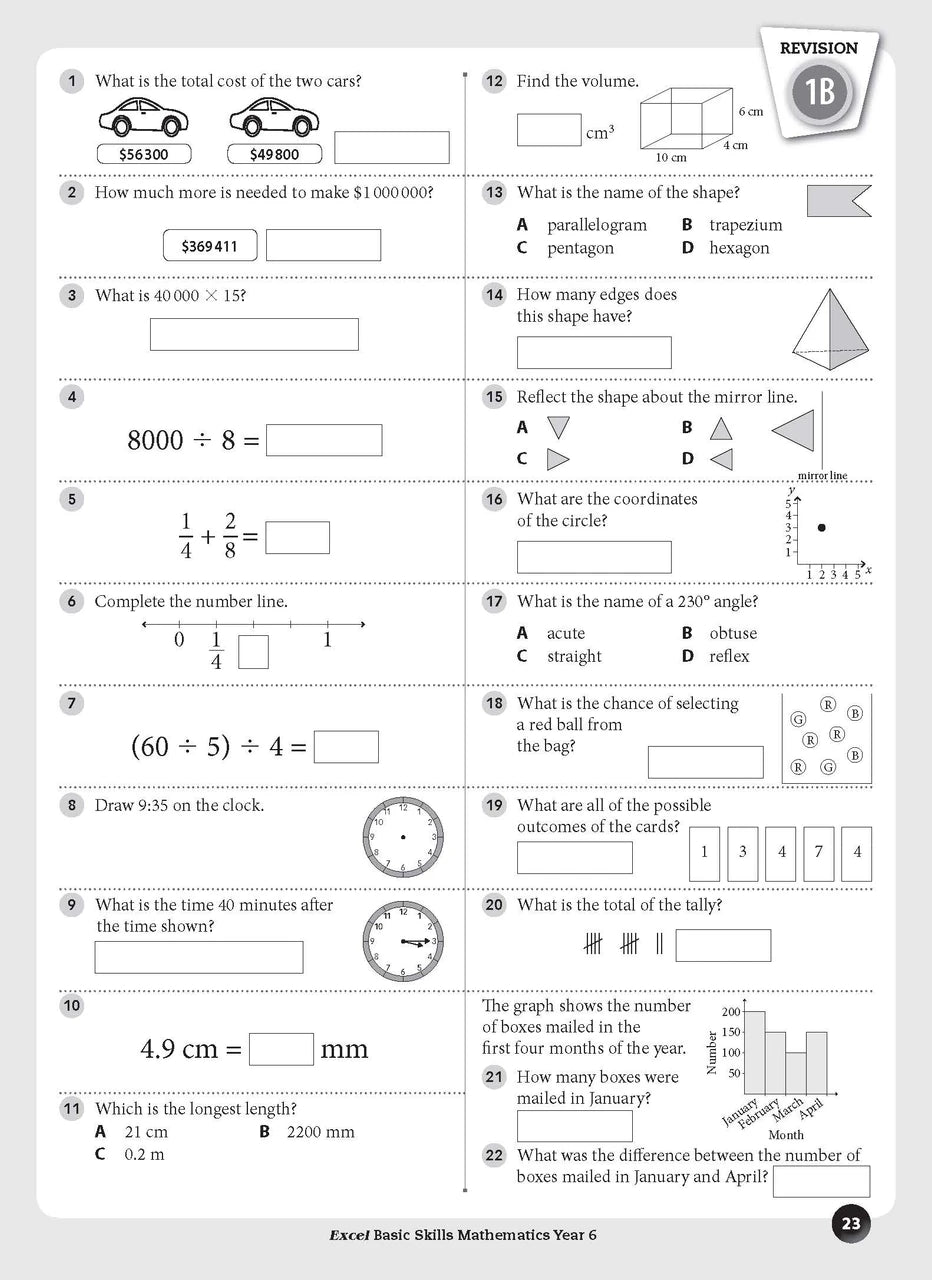 Sample inside page preview from the Excel Basic Skills Mathematics Year 6 workbook as shown in the publisher gallery