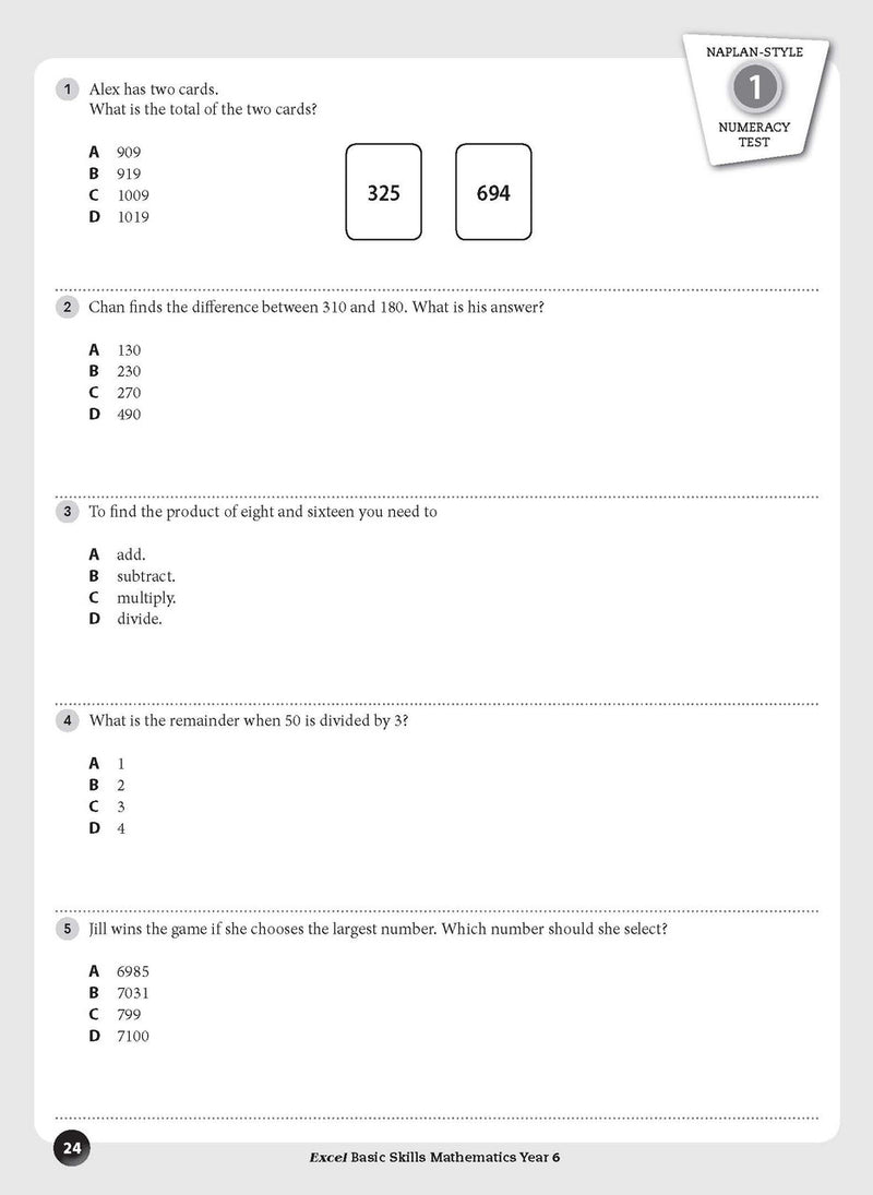 Sample inside page preview from the Excel Basic Skills Mathematics Year 6 workbook as shown in the publisher gallery