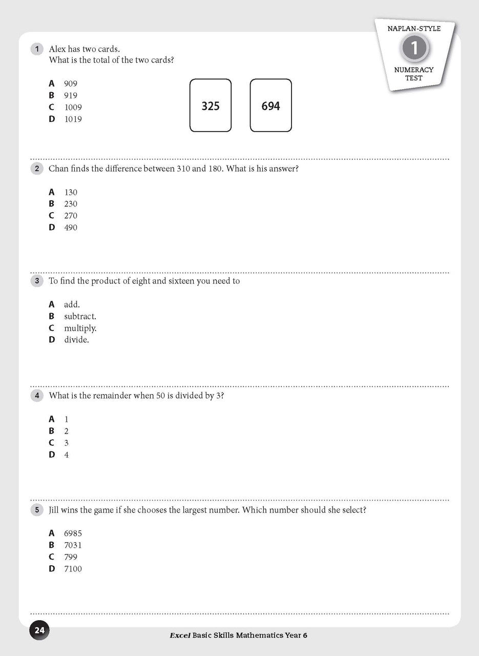 Sample inside page preview from the Excel Basic Skills Mathematics Year 6 workbook as shown in the publisher gallery