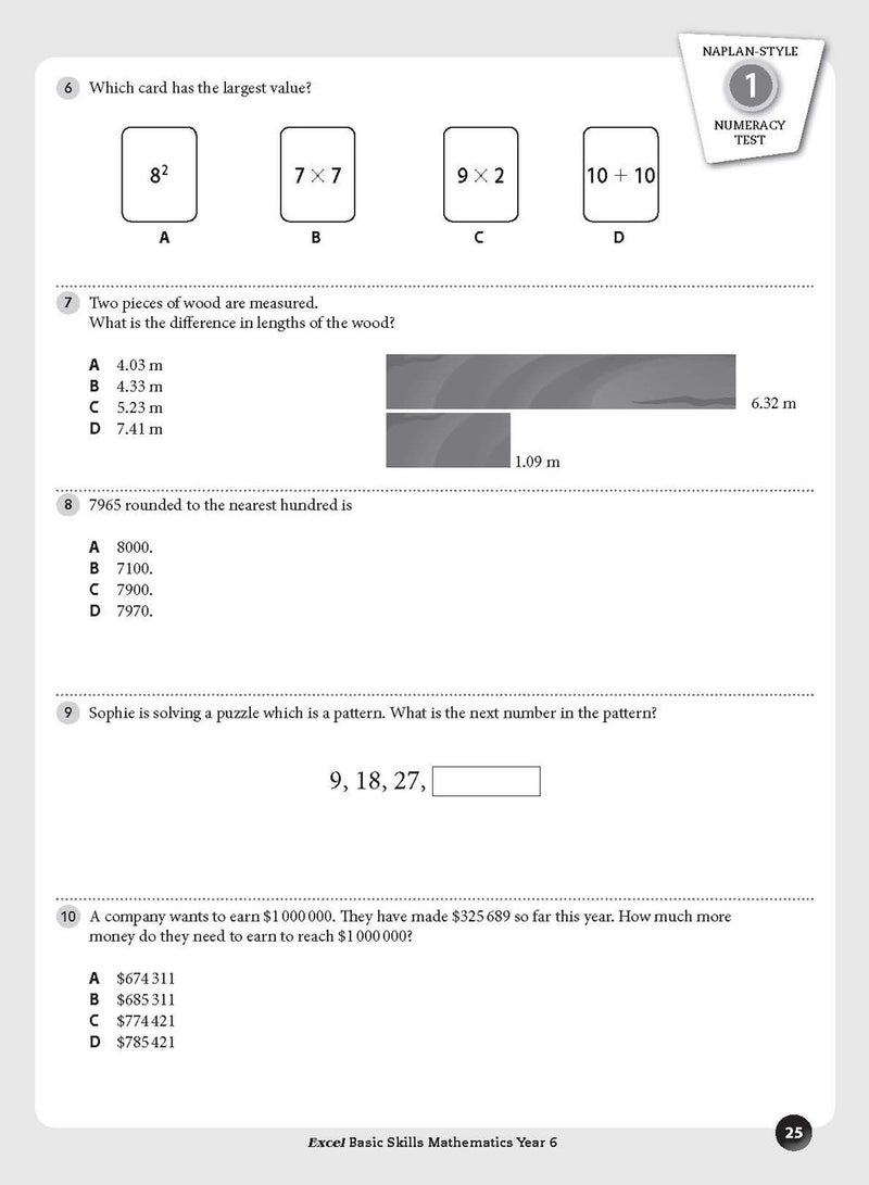 Sample inside page preview from the Excel Basic Skills Mathematics Year 6 workbook as shown in the publisher gallery