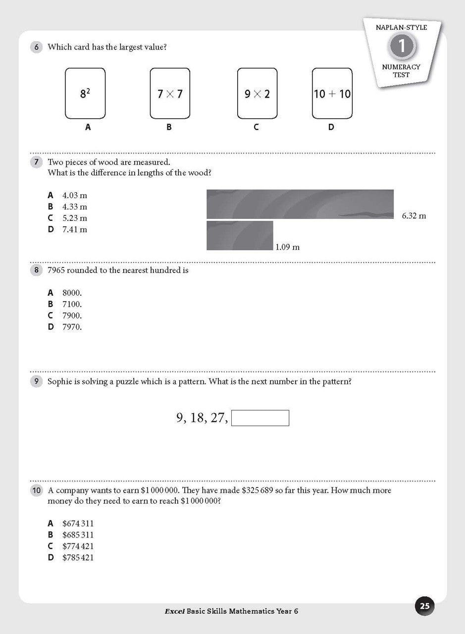 Sample inside page preview from the Excel Basic Skills Mathematics Year 6 workbook as shown in the publisher gallery