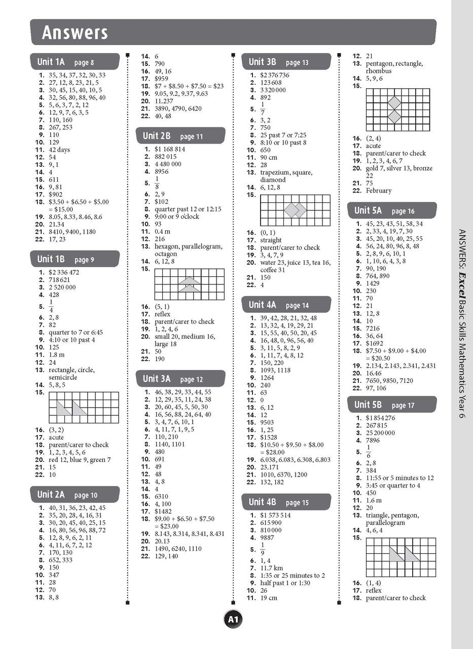 Sample inside page preview from the Excel Basic Skills Mathematics Year 6 workbook as shown in the publisher gallery