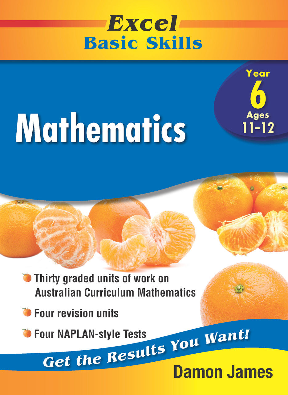 Front cover of the Excel Basic Skills Mathematics Year 6 workbook by Pascal Press, the main image in the publisher gallery