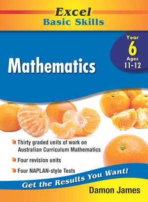 Front cover of the Excel Basic Skills Mathematics Year 6 workbook by Pascal Press, the main image in the publisher gallery