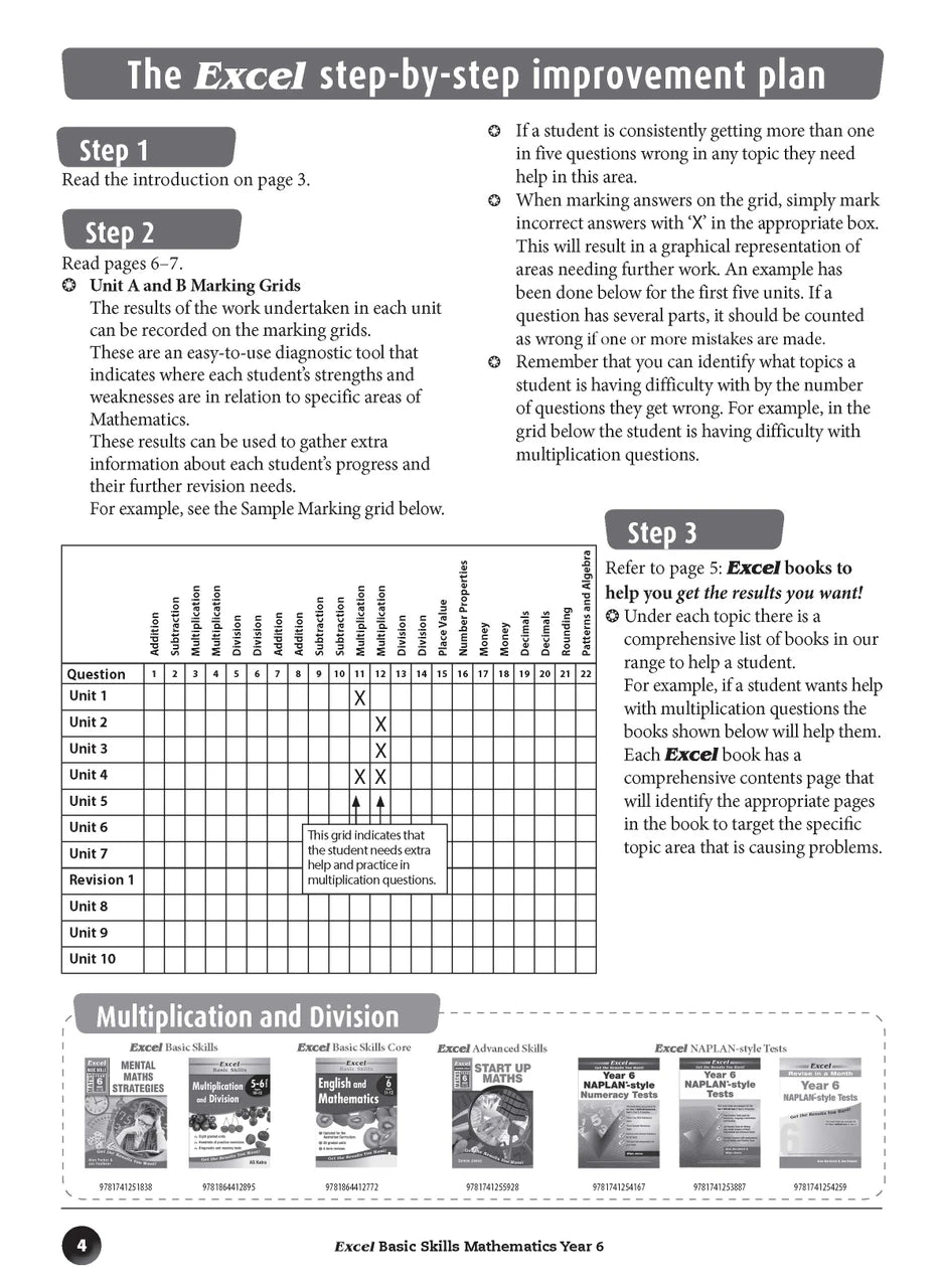 Sample inside page preview from the Excel Basic Skills Mathematics Year 6 workbook as shown in the publisher gallery