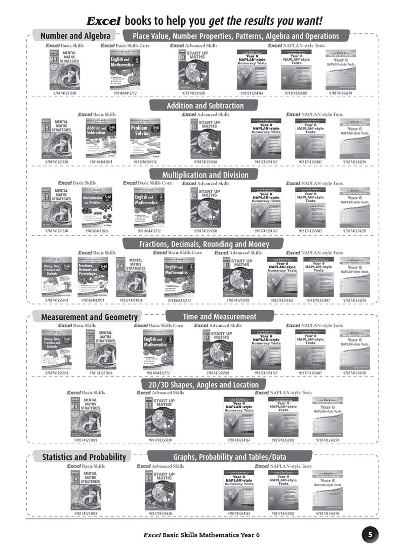 Sample inside page preview from the Excel Basic Skills Mathematics Year 6 workbook as shown in the publisher gallery