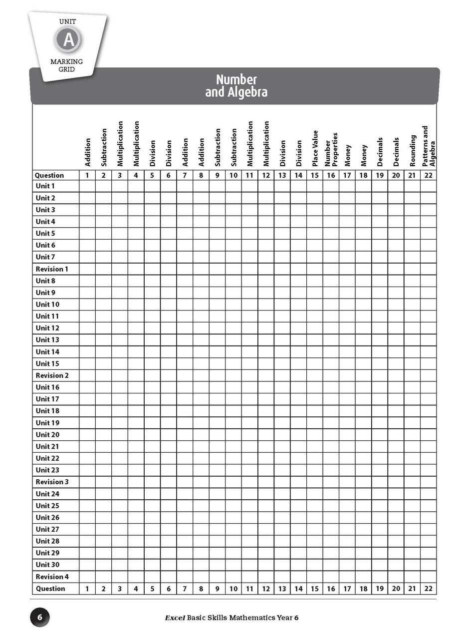 Sample inside page preview from the Excel Basic Skills Mathematics Year 6 workbook as shown in the publisher gallery