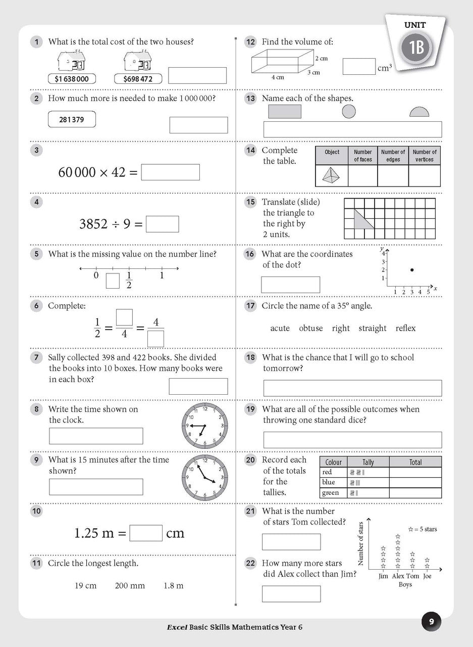 Sample inside page preview from the Excel Basic Skills Mathematics Year 6 workbook as shown in the publisher gallery