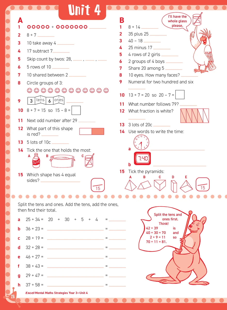 Sample inside page from Excel Basic Skills Mental Maths Strategies Year 3, previewing the workbook's layout and question style