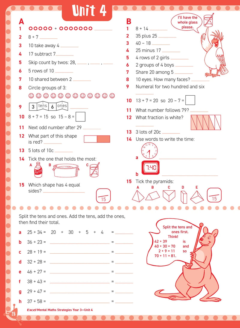 Sample inside page from Excel Basic Skills Mental Maths Strategies Year 3, previewing the workbook's layout and question style