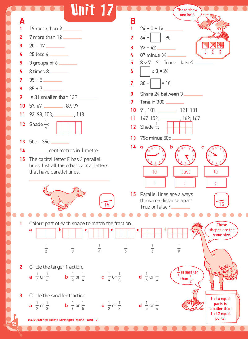 Sample inside page from Excel Basic Skills Mental Maths Strategies Year 3, previewing the workbook's layout and question style
