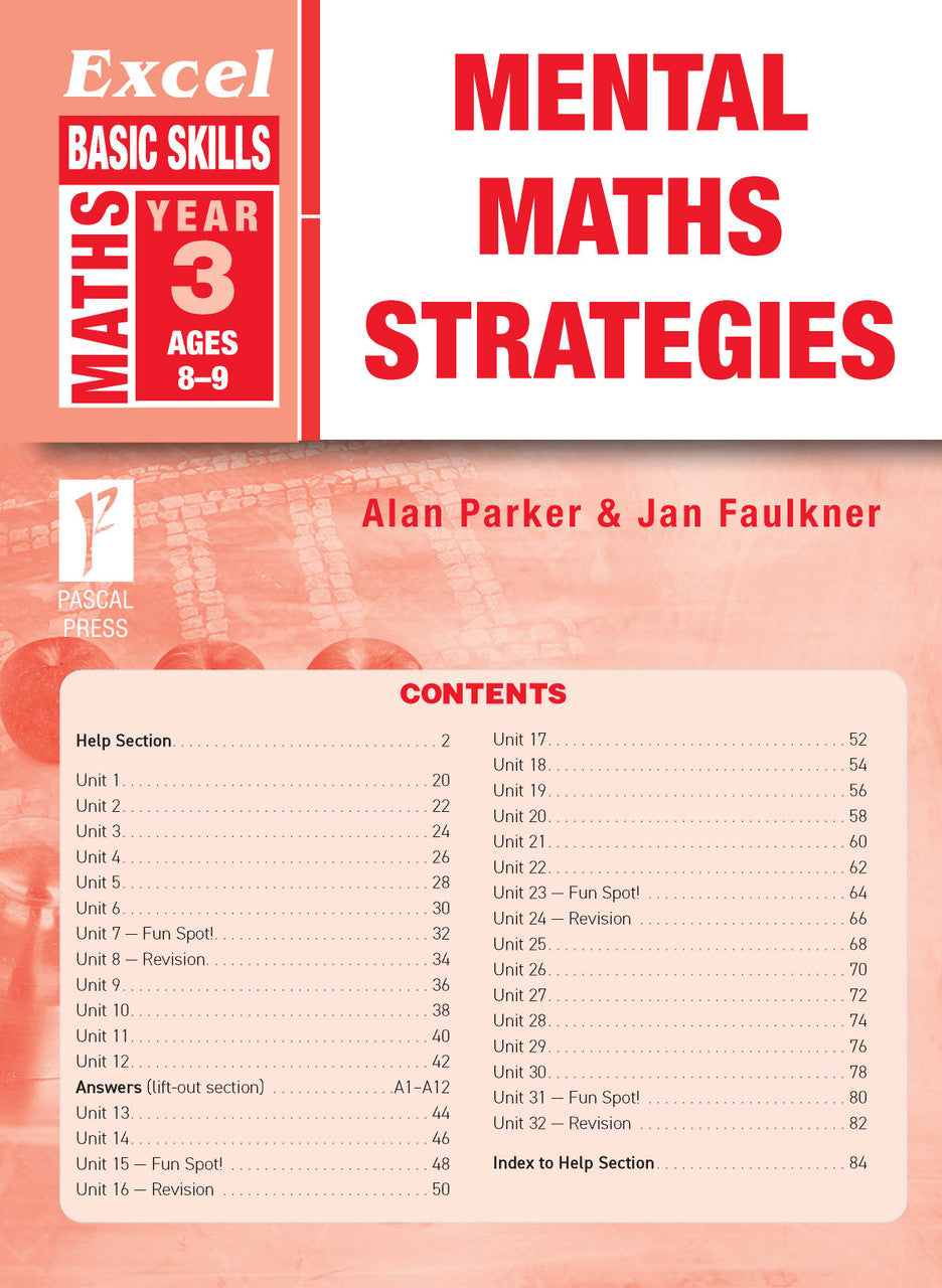 Preview of an inside spread from Excel Basic Skills Mental Maths Strategies Year 3, showing how the exercises are set out on the page