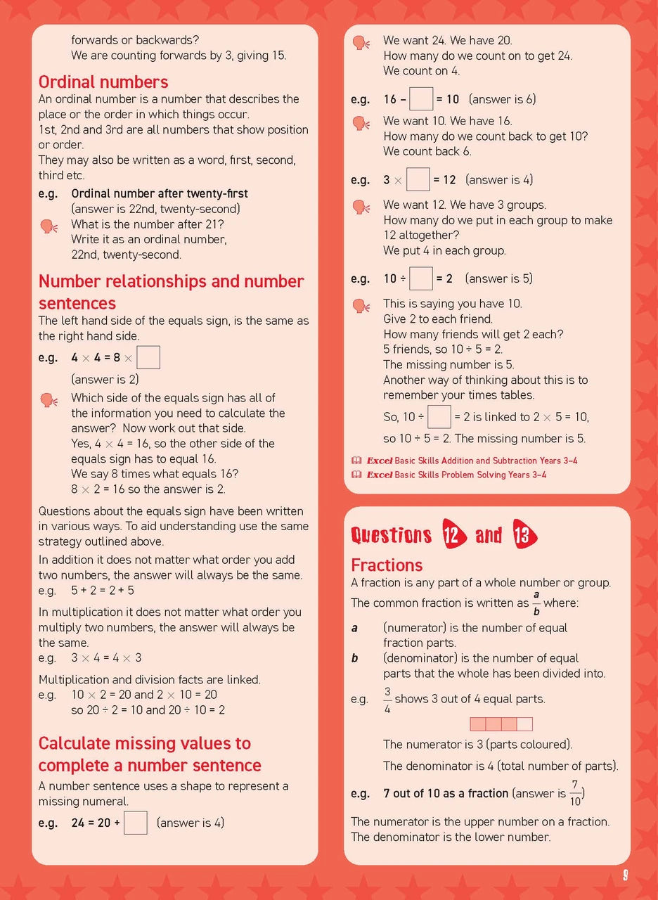 Inside page sample from Excel Basic Skills Mental Maths Strategies Year 3 giving a look at the practice questions and page design
