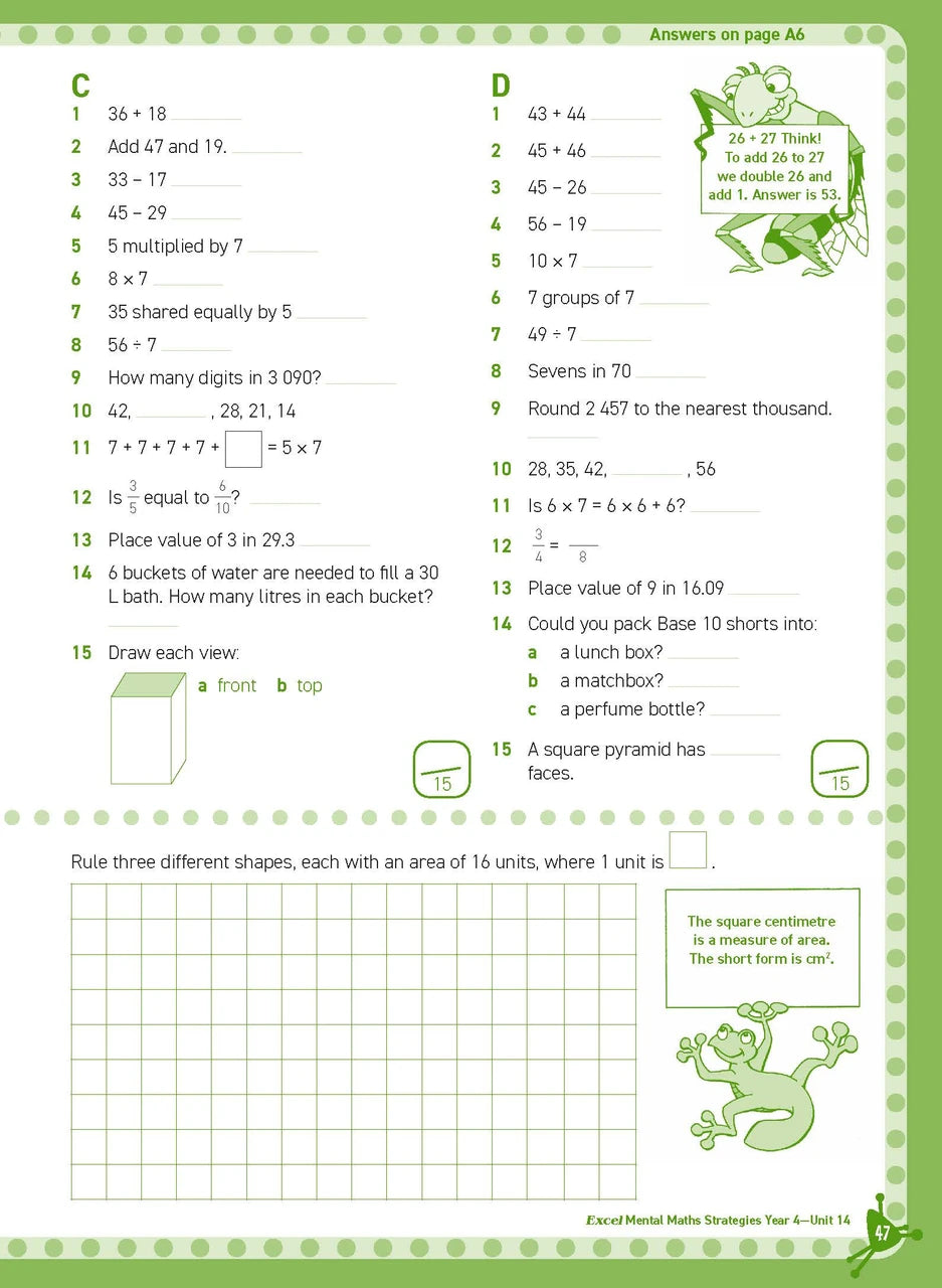 Sample inside page from Excel Basic Skills Mental Maths Strategies Year 4, previewing the workbook's layout and question style