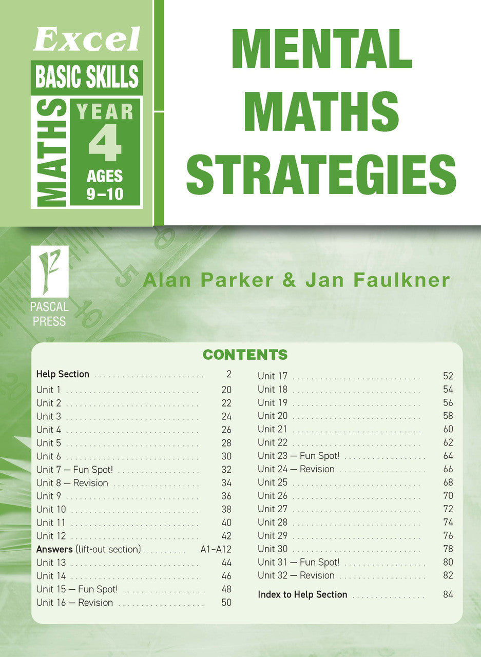 Preview of an inside spread from Excel Basic Skills Mental Maths Strategies Year 4, showing how the exercises are set out on the page