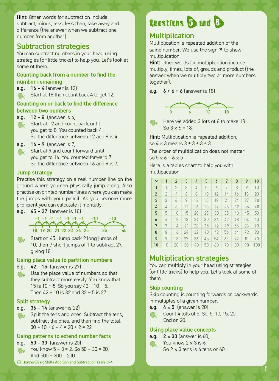 Inside page sample from Excel Basic Skills Mental Maths Strategies Year 4 giving a look at the practice questions and page design