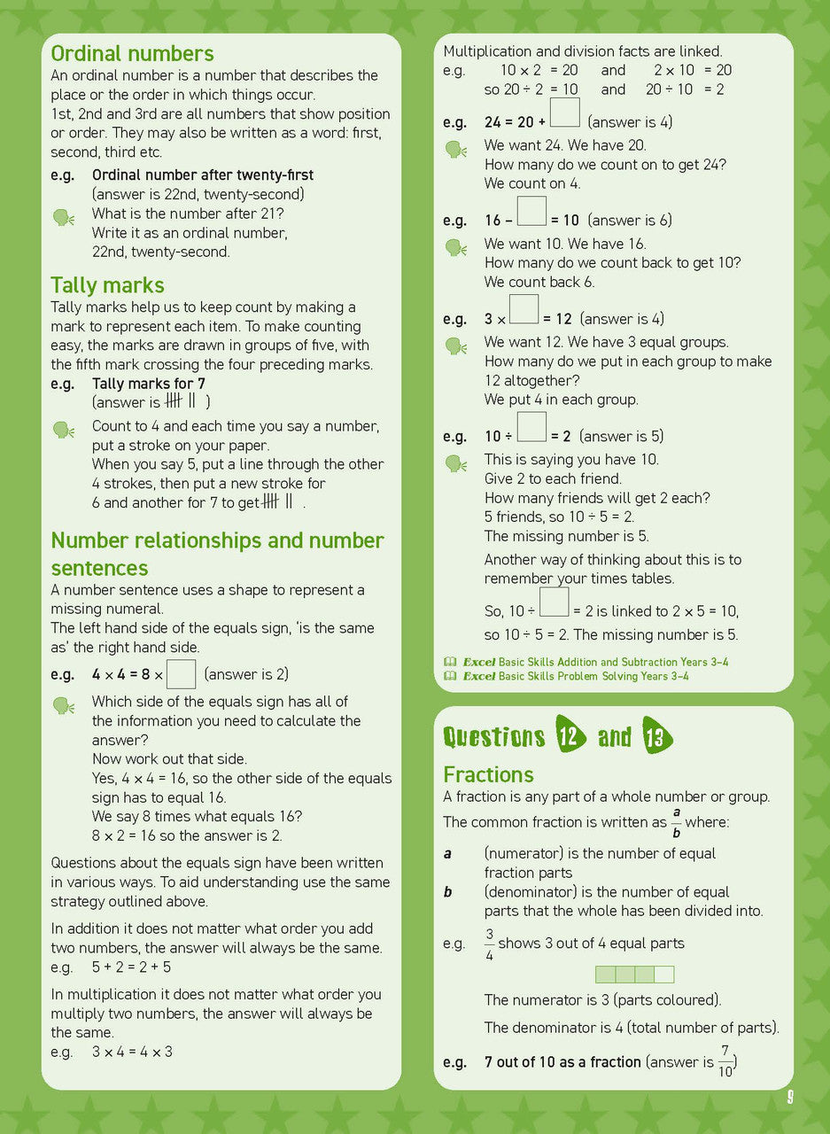 Preview of an inside spread from Excel Basic Skills Mental Maths Strategies Year 4, showing how the exercises are set out on the page