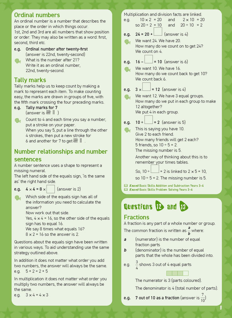 Preview of an inside spread from Excel Basic Skills Mental Maths Strategies Year 4, showing how the exercises are set out on the page