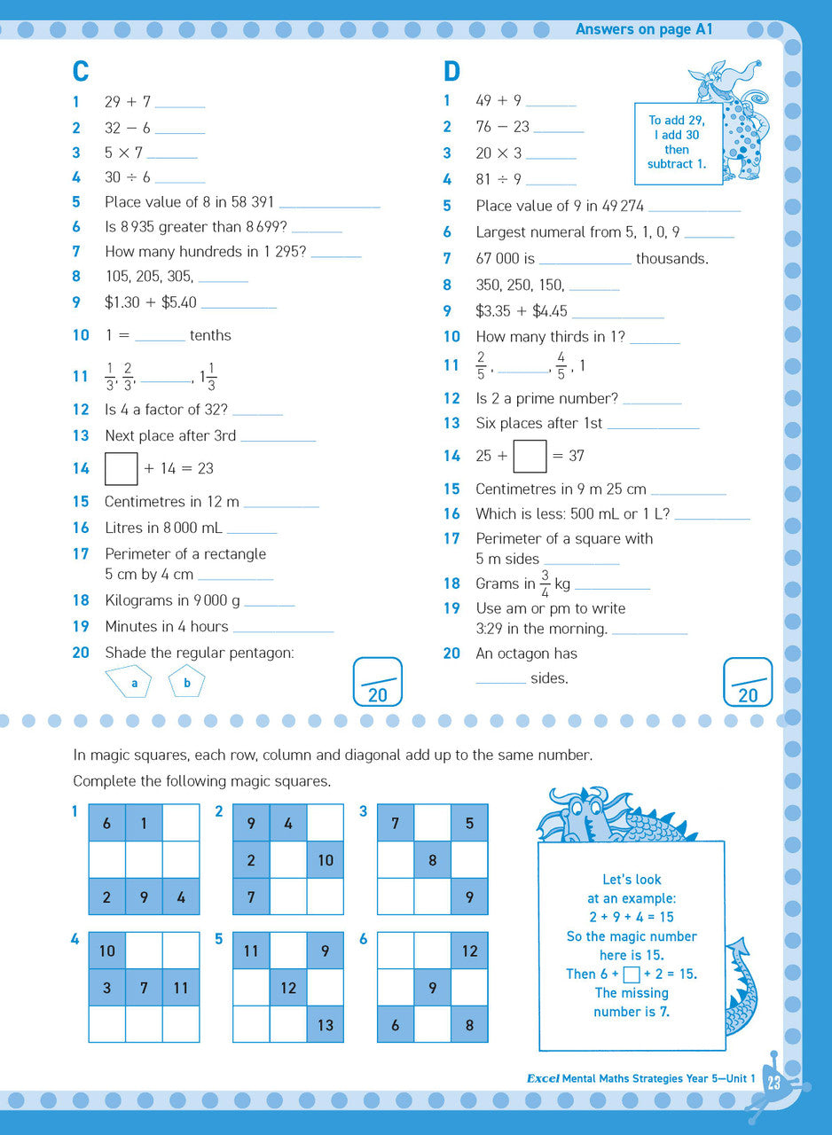Sample inside page from Excel Basic Skills Mental Maths Strategies Year 5, previewing the workbook's layout and question style