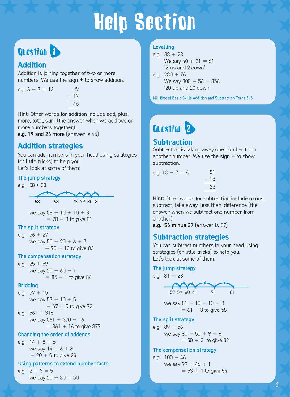 Inside page sample from Excel Basic Skills Mental Maths Strategies Year 5 giving a look at the practice questions and page design