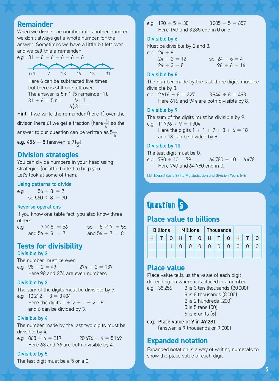 Sample inside page from Excel Basic Skills Mental Maths Strategies Year 5, previewing the workbook's layout and question style