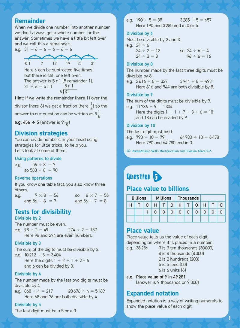 Sample inside page from Excel Basic Skills Mental Maths Strategies Year 5, previewing the workbook's layout and question style